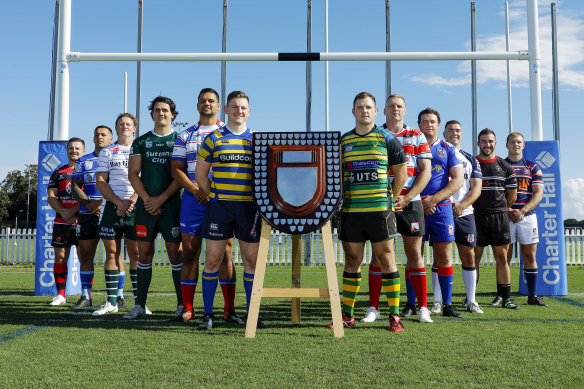 Shute Shield captains at this week’s season launch at NSW Rugby headquarters.