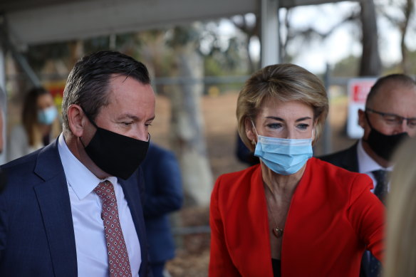 WA Premier Mark McGowan and Federal Attorney General Michaelia Cash in Perth on May 4.