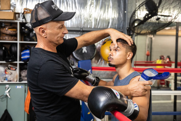 Boxing cut man Angelo Hyder in his gym in Kingscliff, NSW where he also trains world champions Jason and Andrew Moloney. 