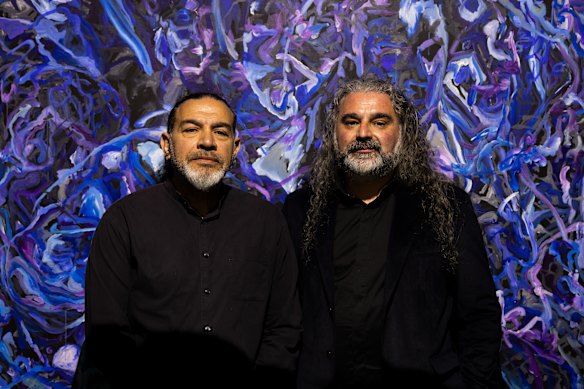 Khaled Sabsabi (left) and his curator, Michael Dagostino, in the Australian pavilion at the Venice Biennale.