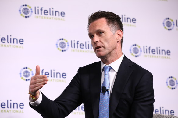 NSW Premier Chris Minns in conversation with ABC Presenter Jeremy Fernandez at the Lifeline International President’s Lunch this afternoon. 