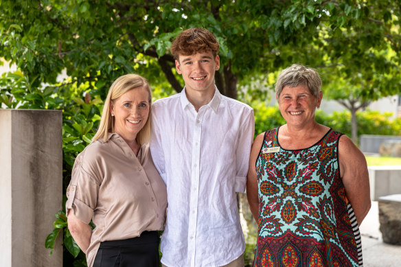 Hamish with his mum Yvette Kelly, left, and education assistant Jacqui Jonhson.