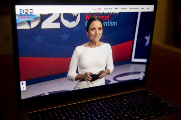 Actress Julia Louis-Dreyfus, host of the last day of the Democratic National Convention, hammering US leaders Donald Trump and Mike Pence. 