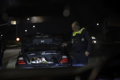 Acting Superintendent Andy McKee pulls over a motorist in the early hours of August 6 as part of Victoria Police’s Operation Trinity, targeting aggravated burglaries and associated car thefts.