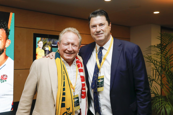 Andrew Forrest with former Rugby Australia chair Hamish McLennan.