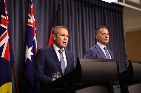 Premier Roger Cook and Police Minister Paul Papalia talk about gun laws.