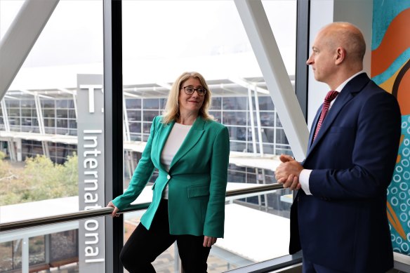 Deputy Premier Rita Saffioti and Kevin Brown during his time as Perth Airport chief executive.