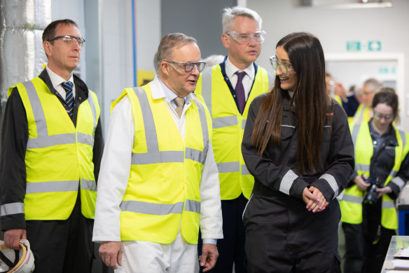 Prime Minister Anthony Albanese met with workers on his tour of the BAE Systems shipyard.