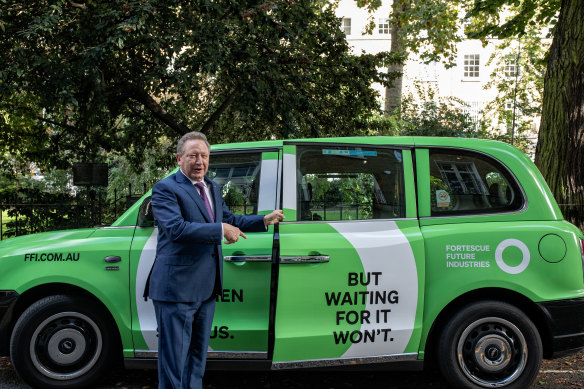 Andrew Forrest has toured the world signing agreements to study green hydrogen and promoting the product – including with London taxis.