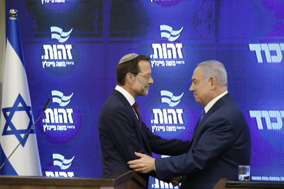 Feiglin and Benjamin Netanyahu in 2019. Feiglin was a member of Netanyahu’s Likud Party and served as deputy speaker of the Knesset before leaving parliament to form his own nationalist party.