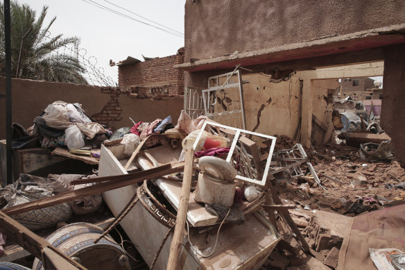 A house in the Sudanese capital of Khartoum after it was hit during what now appears to be developing into a civil war.