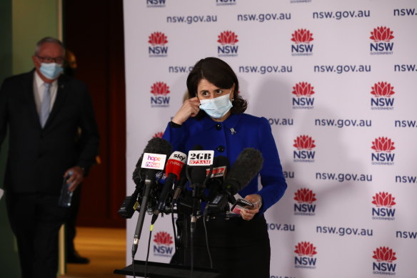 NSW Premier Gladys Berejiklian prepares to address the media at the  COVID-19 update on Wednesday.