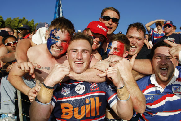 Jack Bowen celebrates with East End fans.