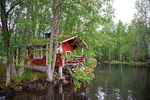 A secluded sauna at the Sahanlahti Resort, a former sawmill on the shores of Finland’s largest lake.
