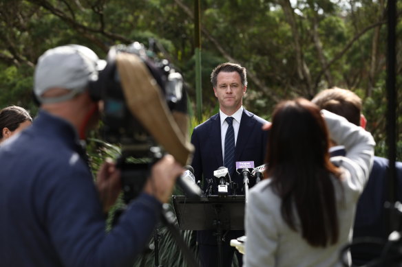 NSW Labor leader Chris Minns addresses the media on Monday.