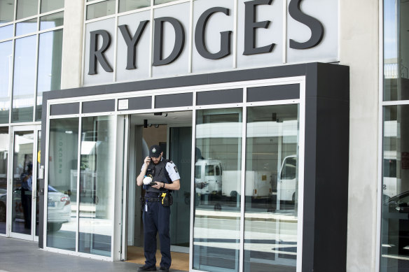Australian Federal Police at the International Airport Rydges Hotel, one of 10-15 hotels that will be used for mandatory quarantine.