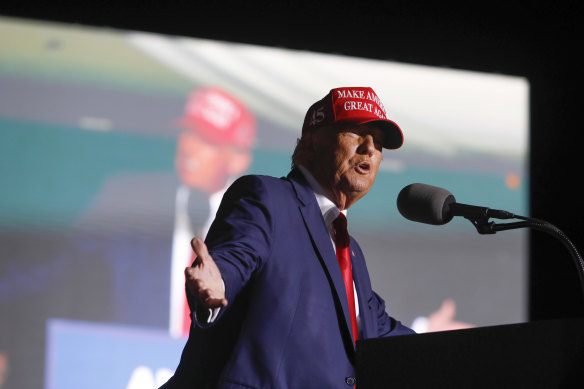 Former President Donald Trump speaks at an election rally in Latrobe.