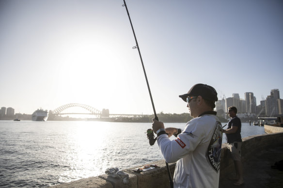 Jeremy Sims eats the fish he catches in Sydney Harbour. 