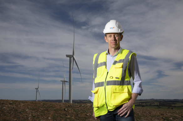 ACT Minister for Climate Change and Sustainability Shane Rattenbury at Crookwell 2 wind farm.