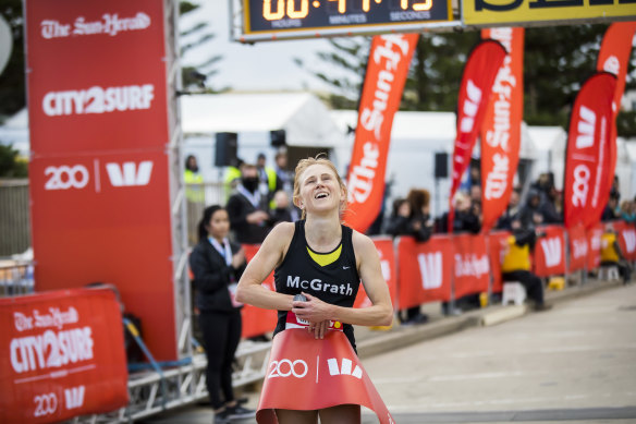 Tara Palm was the first woman to cross the finish line. 