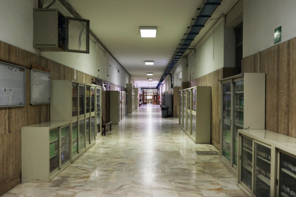 School is out: an empty corridor at La Sapienza University in Rome, Italy. 