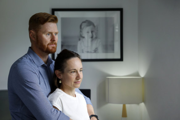 Matt and Phoebe Dun. The first thing they noticed about Josie – whose photograph is on the wall behind them – was “her giggle. It was infectious”.