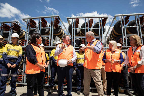 Prime Minister Scott Morrison during a tour of the Mineral Technologies facility on the Gold Coast on Saturday.