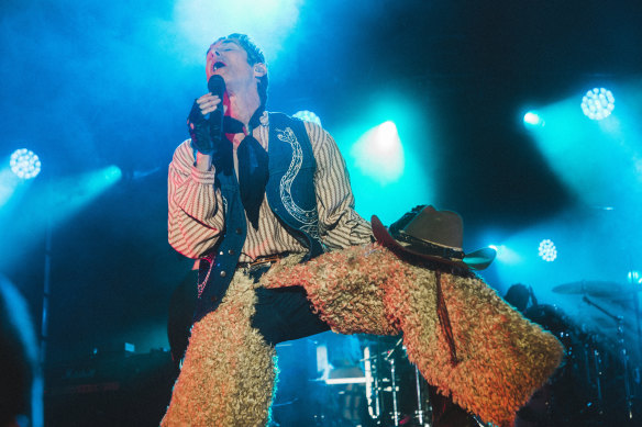Perry Farrell of Jane’s Addiction performs at The World is a Vampire Tour, at Port Melbourne, on Saturday.