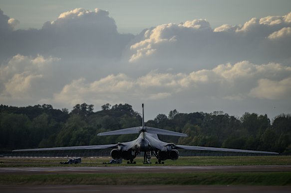 A US Air Force B-1 bomber at RAF Fairford on Sunday.