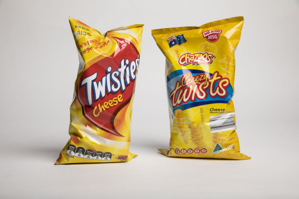 Frito-Lay’s Twisties and Aldi’s Cheezy Twists.