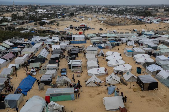 A displaced persons camp near Rafah. The UN and other agencies have warned of a humanitarian disaster if Israel does not allow more aid into the Gaza Strip