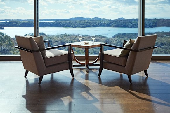 The guest lounge at Shima Kanko Hotel has expansive views of Ago Bay.