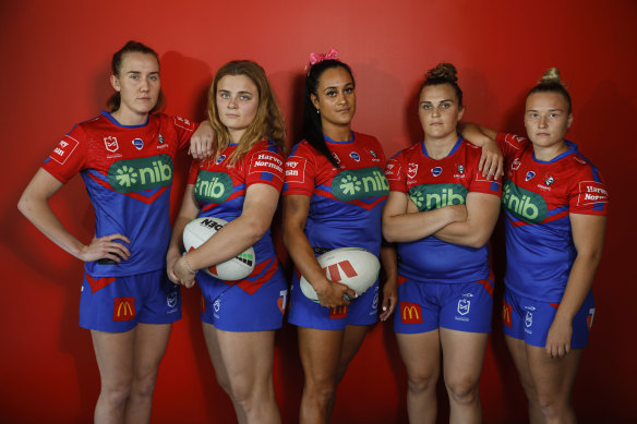 Knights stars Tamika Upton, Hannah Southwell, Yasmin Clydsdale, Jesse Southwell and Georgia Roche.