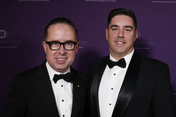 Former Qantas CEO Alan Joyce with his partner Shane Lloyd.