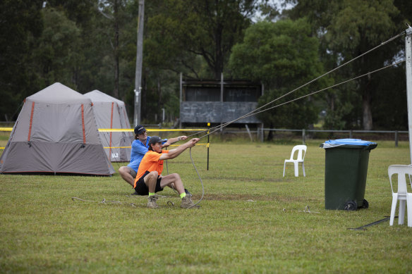 A marquee being set up at the police camp in Cann River.