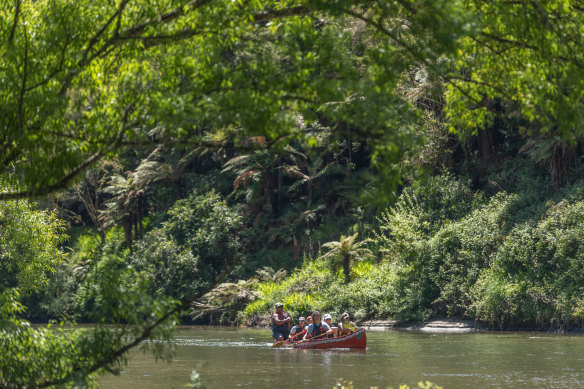 Our wide-bodied waka (canoe) is built for these rapids.