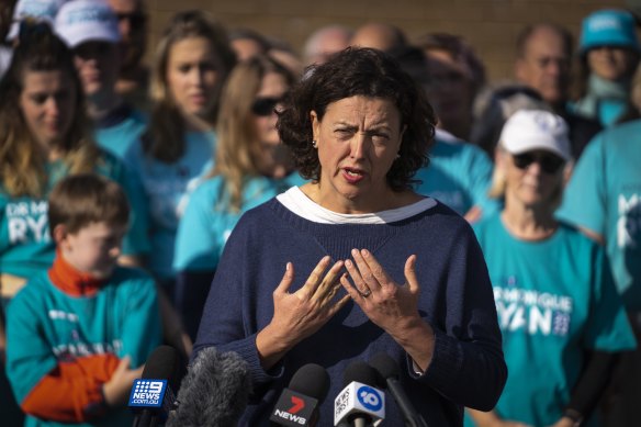 Kooyong MP Monique Ryan flanked by supporters earlier this year. 