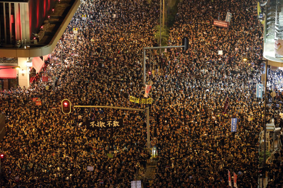 Anti-government protesters in Hong Kong in 2019, before Beijing imposed the national security law.