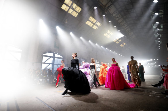 The finale of Yousef Akbar’s 2021 show at Fashion Week Australia.