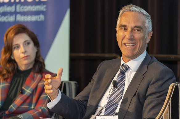 Peter Scutt, head of Mable, with Aged Care Minister Anika Wells in the background.