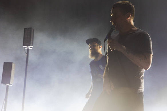 Sleaford Mods perform at The Forum in Melbourne on Saturday.