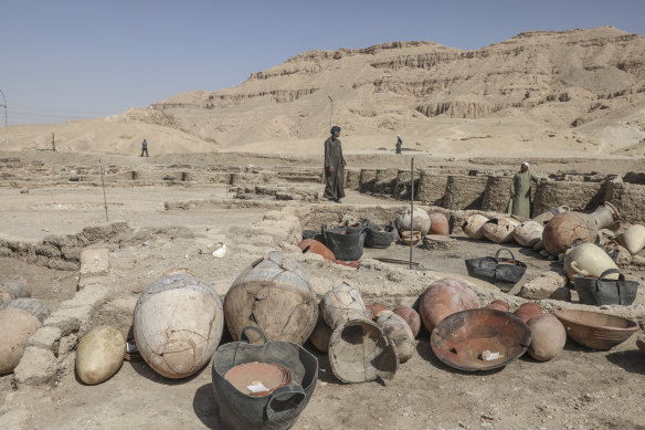 Items found in the newly unearthed city, located between the temple of King Rameses III and the colossi of Amenhotep III on the west bank of the Nile in Luxor. 