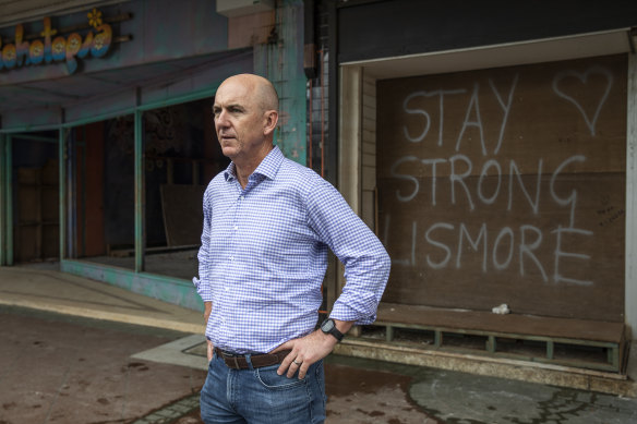 Northern Rivers Reconstruction Corporation chief executive David Witherdin in Lismore, where only a handful of shops have reopened. 