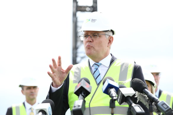 Prime Minister Scott Morrison speaking at the new Western Sydney Airport site earlier this morning. 