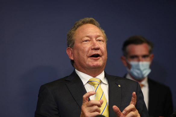 Billionaire Andrew Forrest is keen on green hydrogen and recently attended the launch of the NSW government’s hydrogen strategy. 