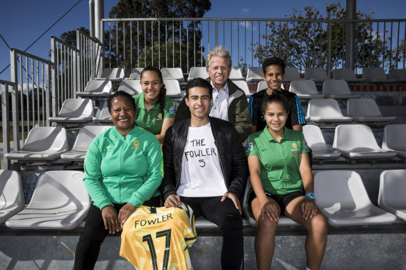 The Fowler clan: (back, from left) Ciara, Kevin, Seamus; (front) Nido, Quivi and Louise with Mary’s Matildas jersey.