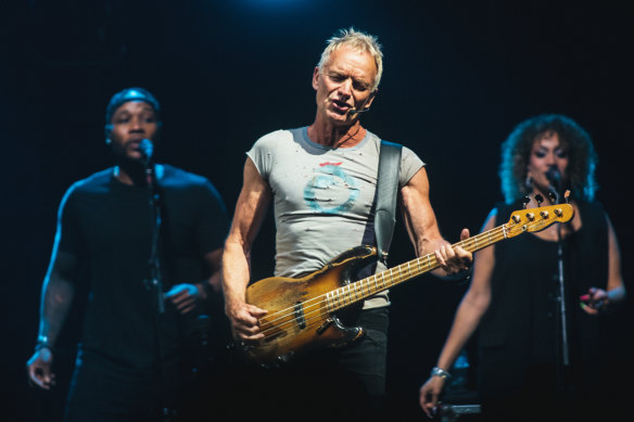 Sting performs on stage at Rod Laver Arena in Melbourne on February 23, 2023.