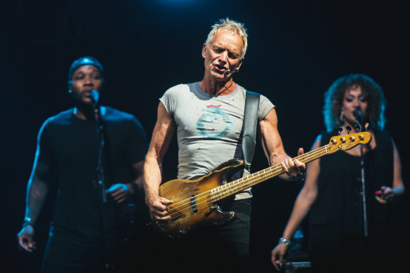 Sting performs on stage at Rod Laver Arena in Melbourne on February 23, 2023.