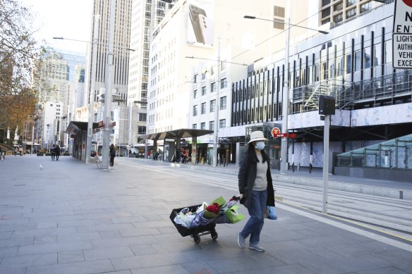 Sydney’s city centre in lockdown on Sunday. 