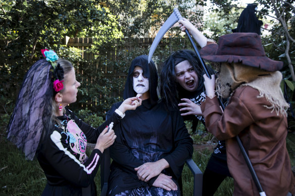 Siobhan Reynolds and James Rooney, and their kids, Niamh, 11, and Callum, 10, will be having a Halloween party in their backyard in East Ryde, Sydney.